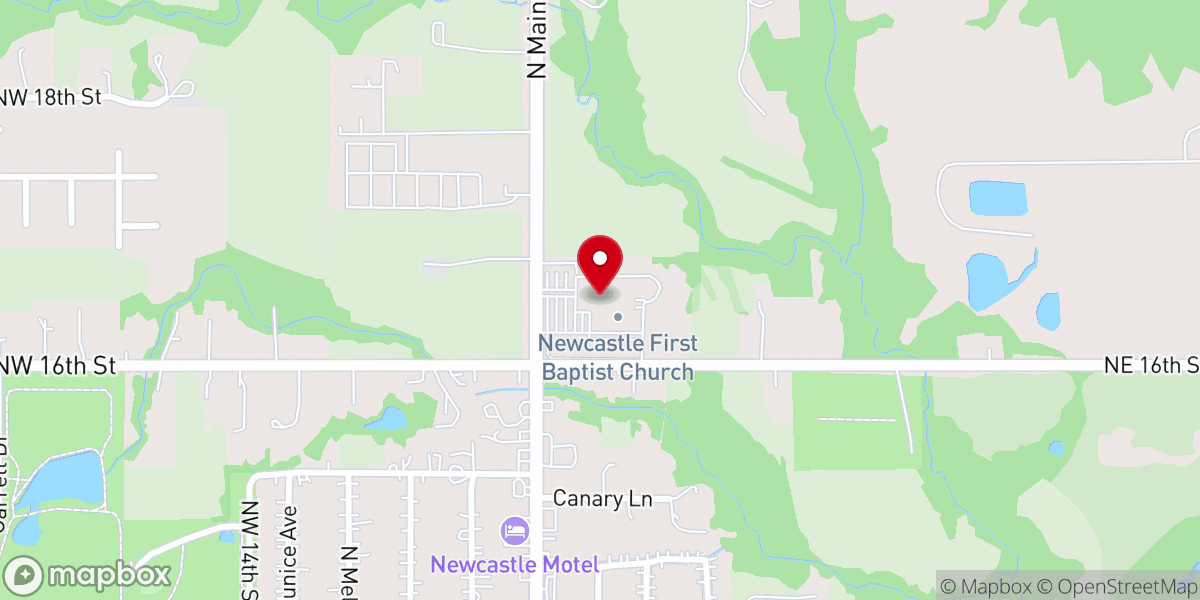 Map showing location of First Baptist Church-Newcastle