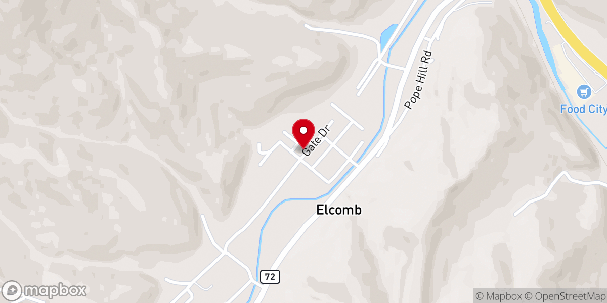 Map showing location of Elcomb Baptist Church