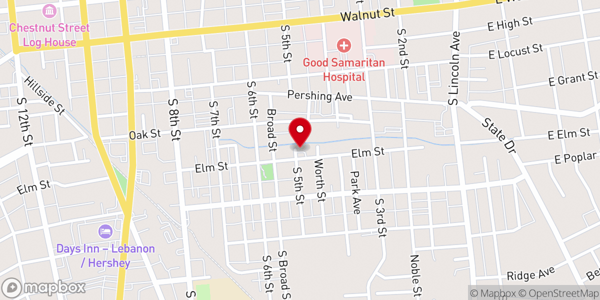 Map showing location of Elm Street Mennonite Church