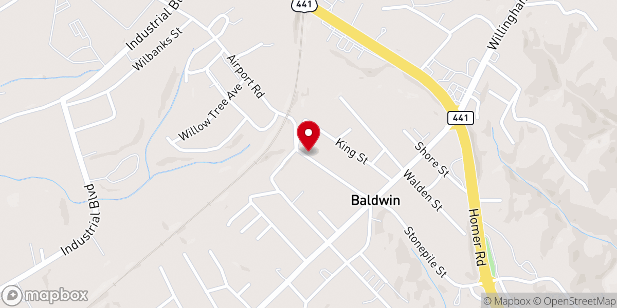 Map showing location of Baldwin Congregational Holiness Church
