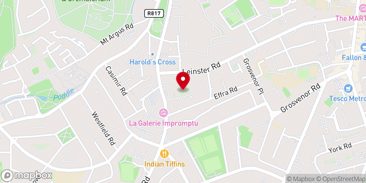 Map showing location of Harolds Cross Church