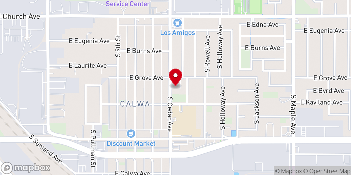 Map showing location of Calwa Baptist Church
