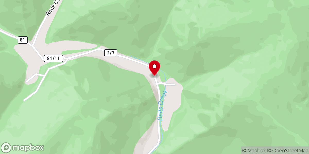 Map showing location of Bells Creek Church