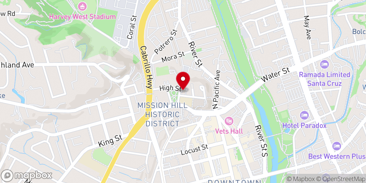 Map showing location of Mission Santa Cruz
