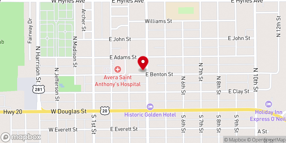 Map showing location of St. Patrick's O'Neill