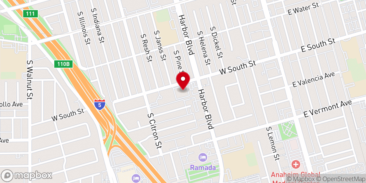 Map showing location of Anaheim First Christian Church