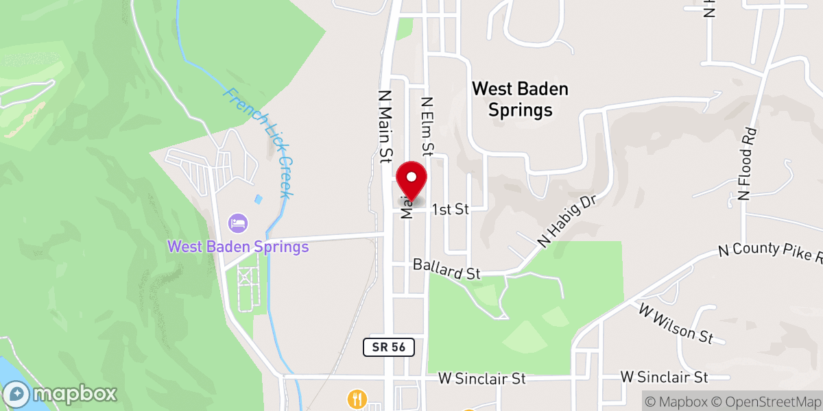 Map showing location of West Baden United Methodist Church