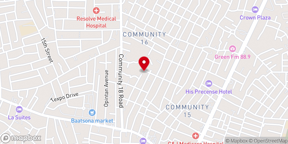 Map showing location of The Church Of Pentecost ALBERT CLOTTEY TEMPLE