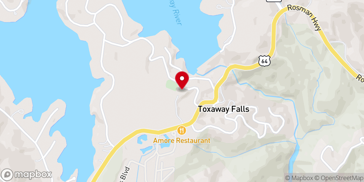Map showing location of Lake Toxaway Baptist Church