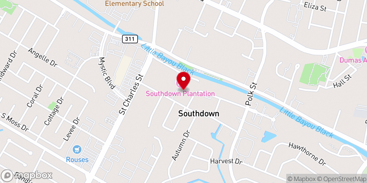 Map showing location of Southdown Plantation & Museum