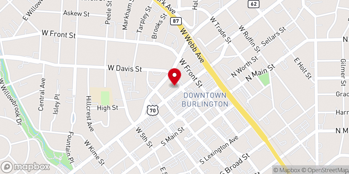 Map showing location of First Christian UCC, Downtown Burlington