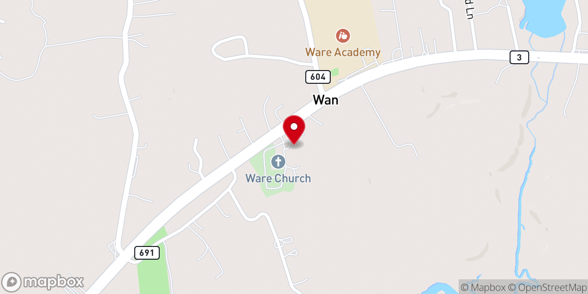 Map showing location of Ware Episcopal Church