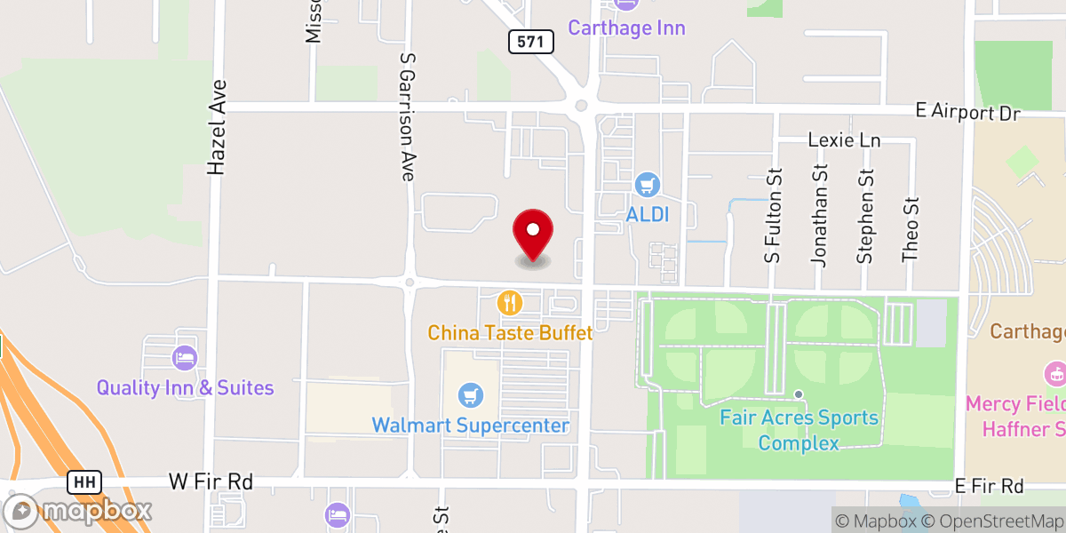 Map showing location of Forest Park Church Carthage