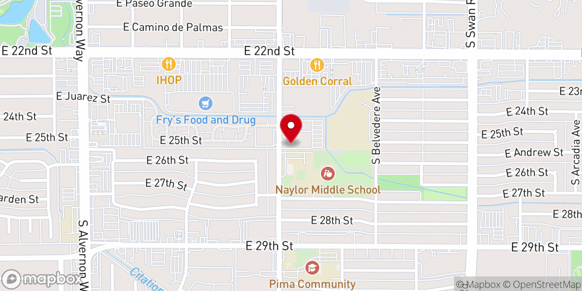 Map showing location of Iglesia Bautista de Tucson