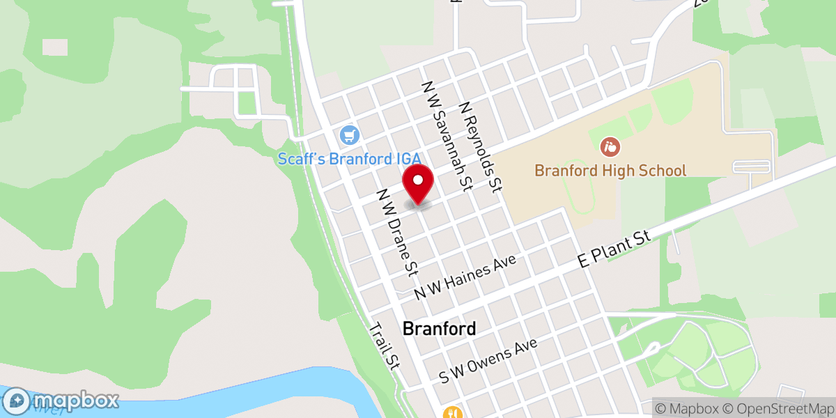 Map showing location of Branford Methodist Church