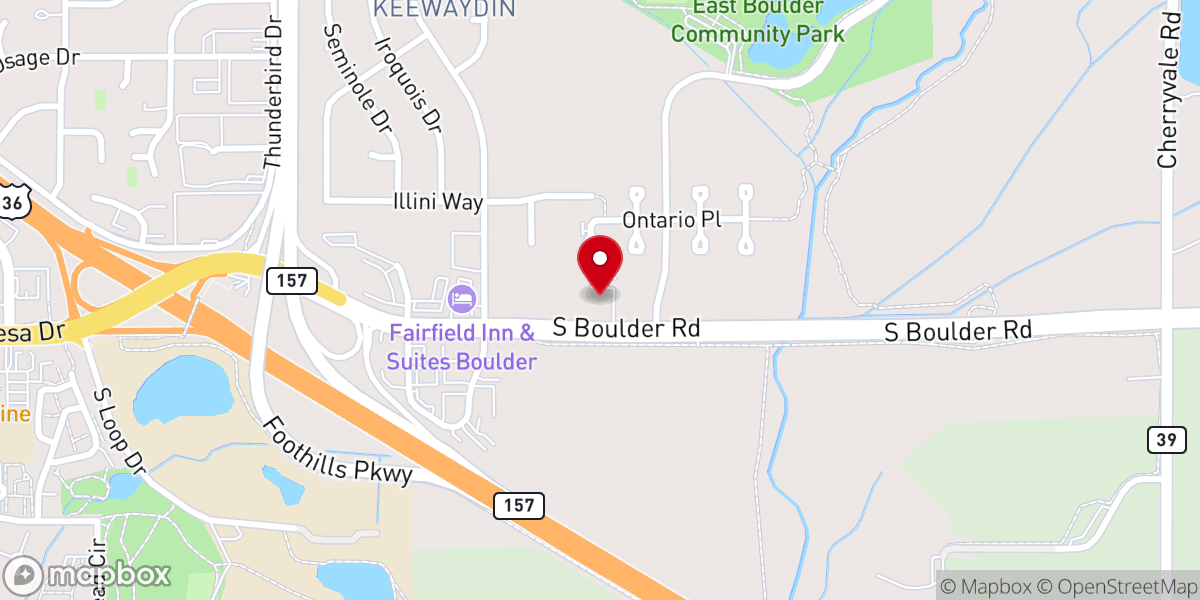 Map showing location of Flatirons Baptist Church