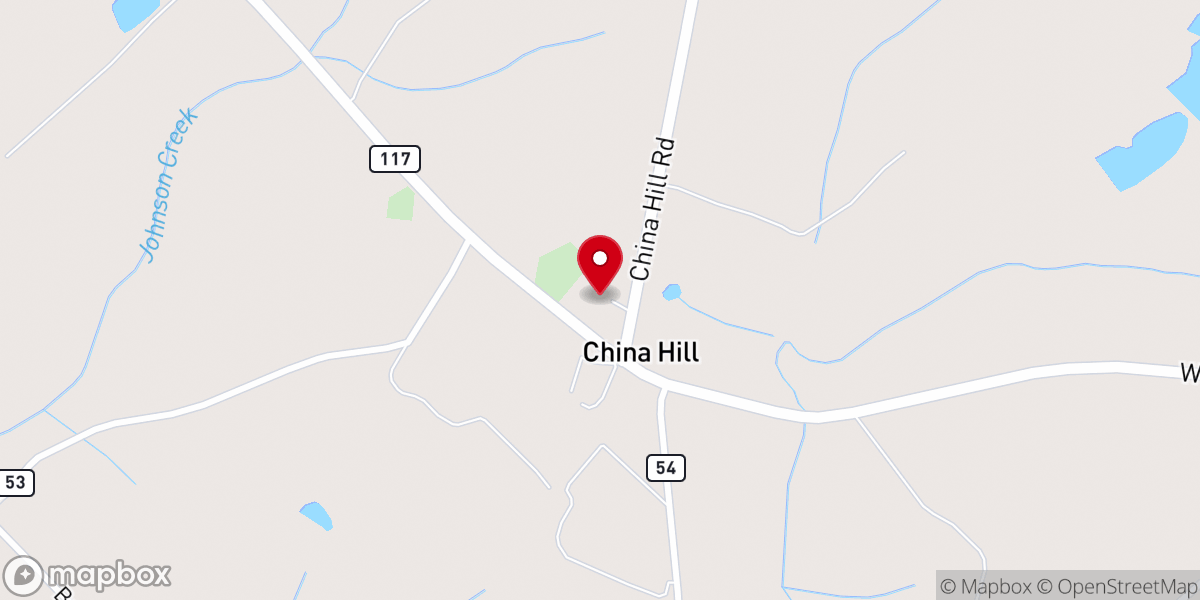 Map showing location of China Hill Christian Church