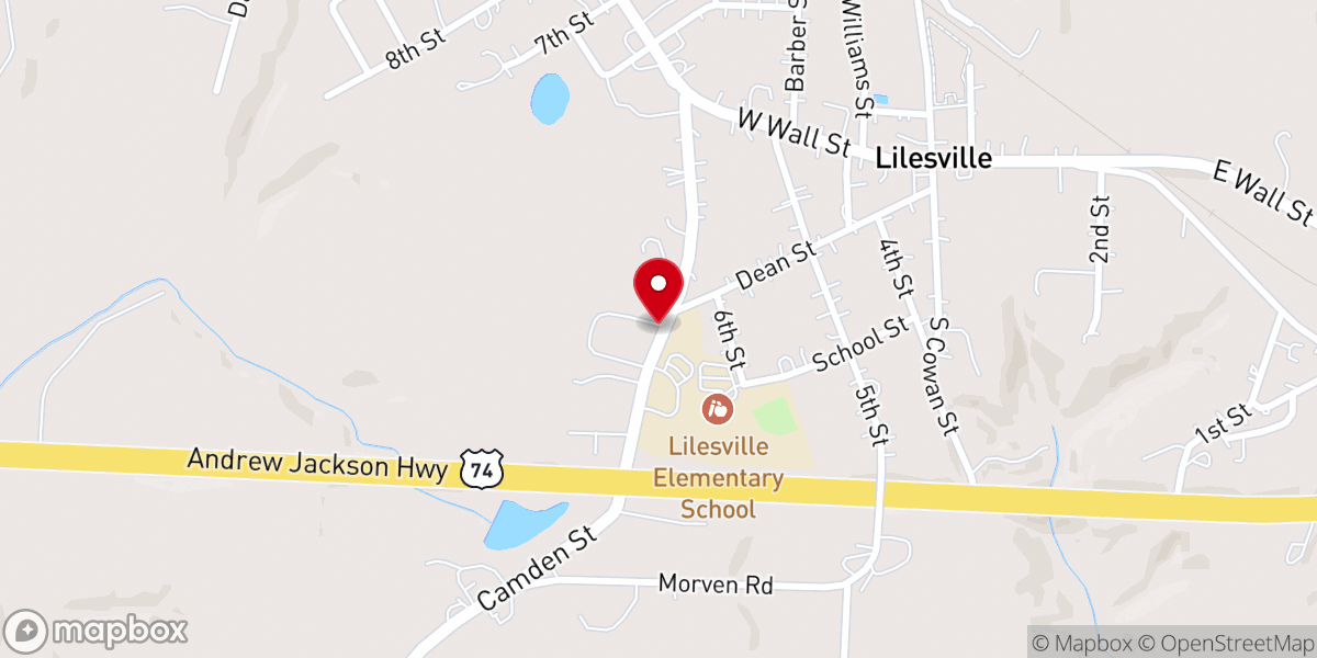 Map showing location of Lilesville Baptist Church
