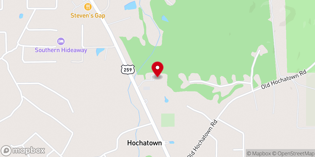 Map showing location of Hochatown Assembly of God