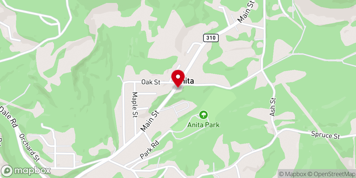 Map showing location of Anita Assembly of God