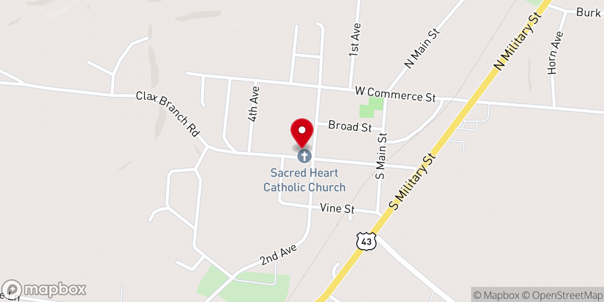 Map showing location of Sacred Heart Church
