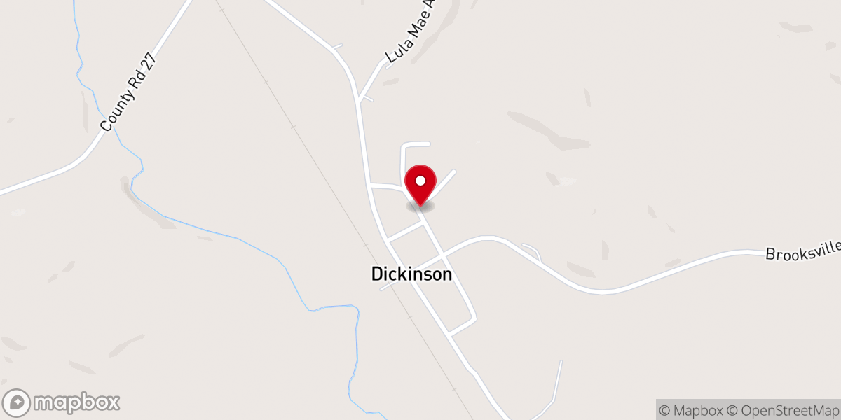Map showing location of Dickinson Baptist Church