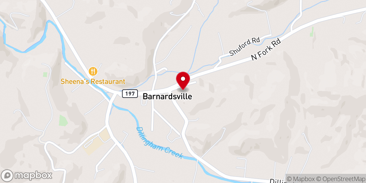 Map showing location of Barnardsville freewill babtist