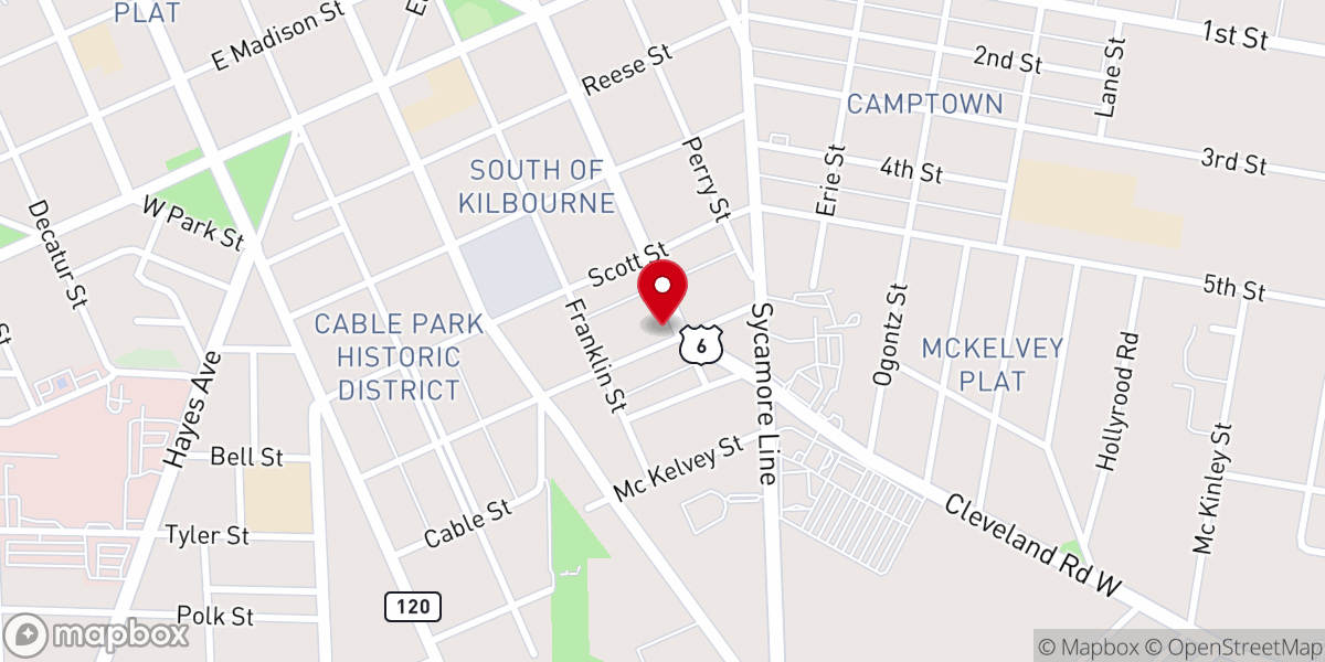 Map showing location of Sandusky Life Church