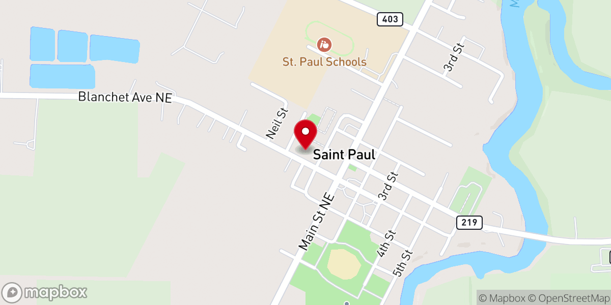 Map showing location of St. Paul Roman Catholic Church (St. Paul, Oregon)