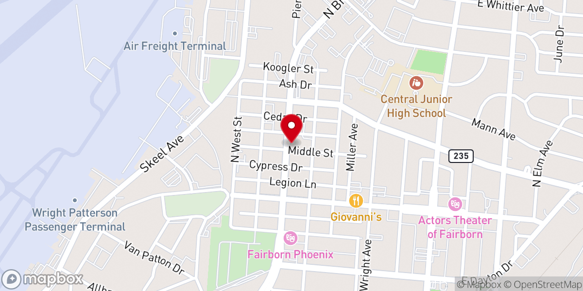 Map showing location of Fairborn United Methodist Church