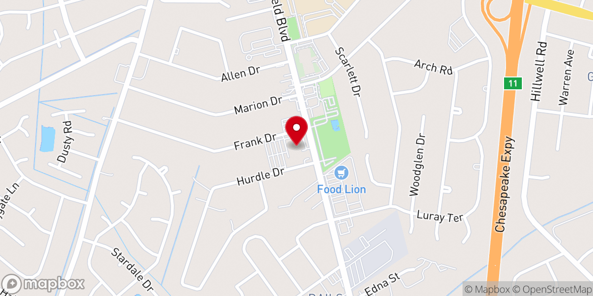 Map showing location of Great Bridge Baptist Church
