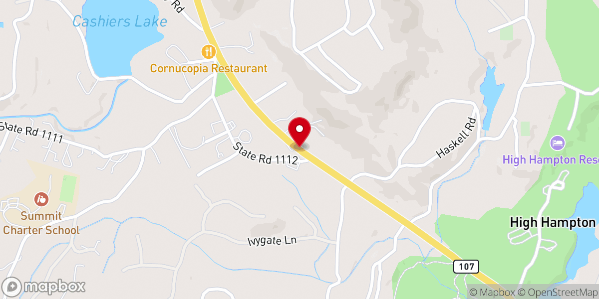 Map showing location of Cashiers United Methodist Church