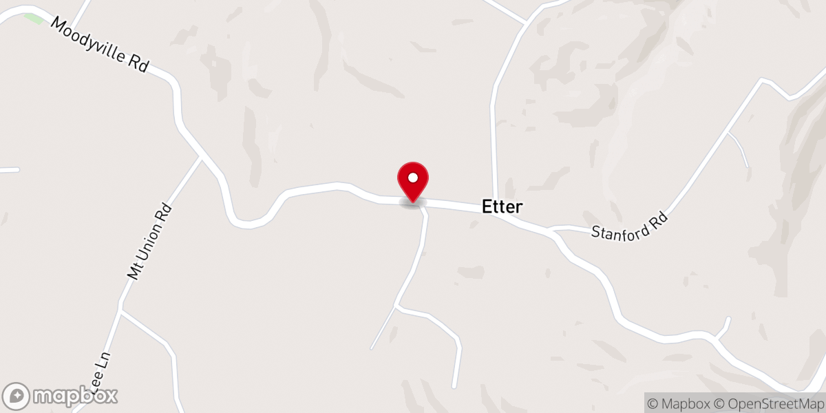 Map showing location of Etter Baptist Church
