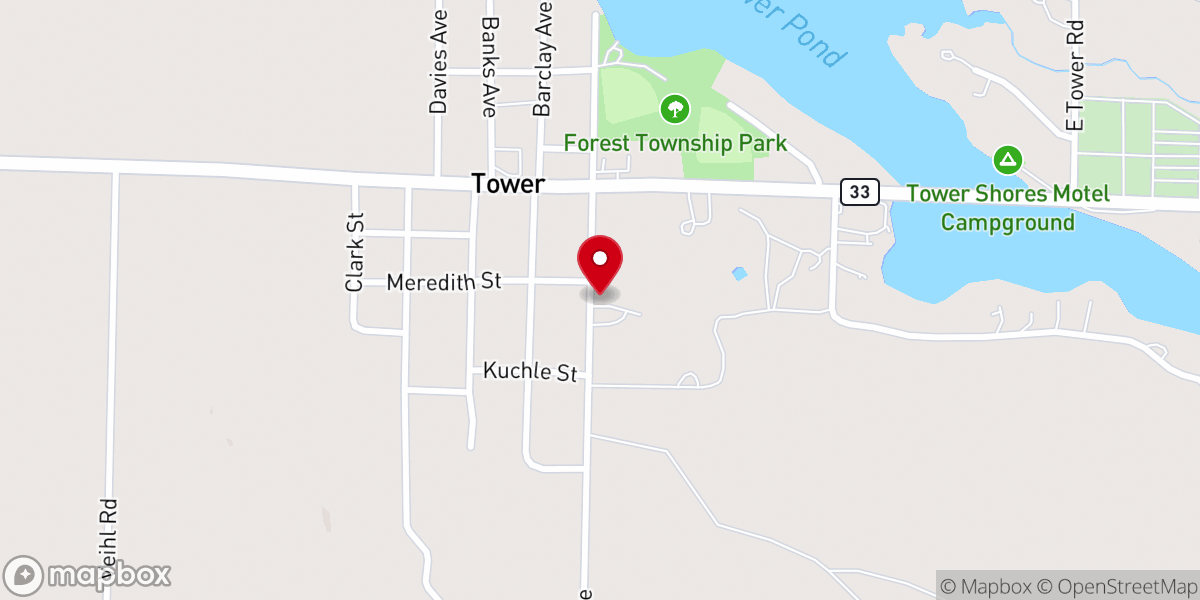Map showing location of Tower Baptist Church