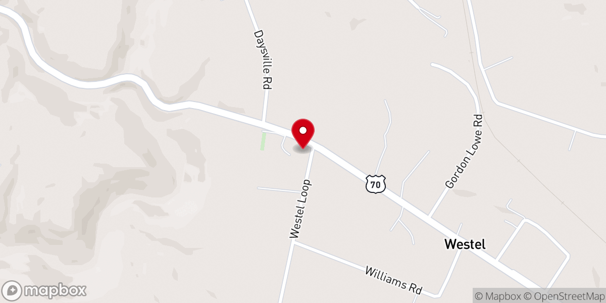 Map showing location of Westel Baptist Church