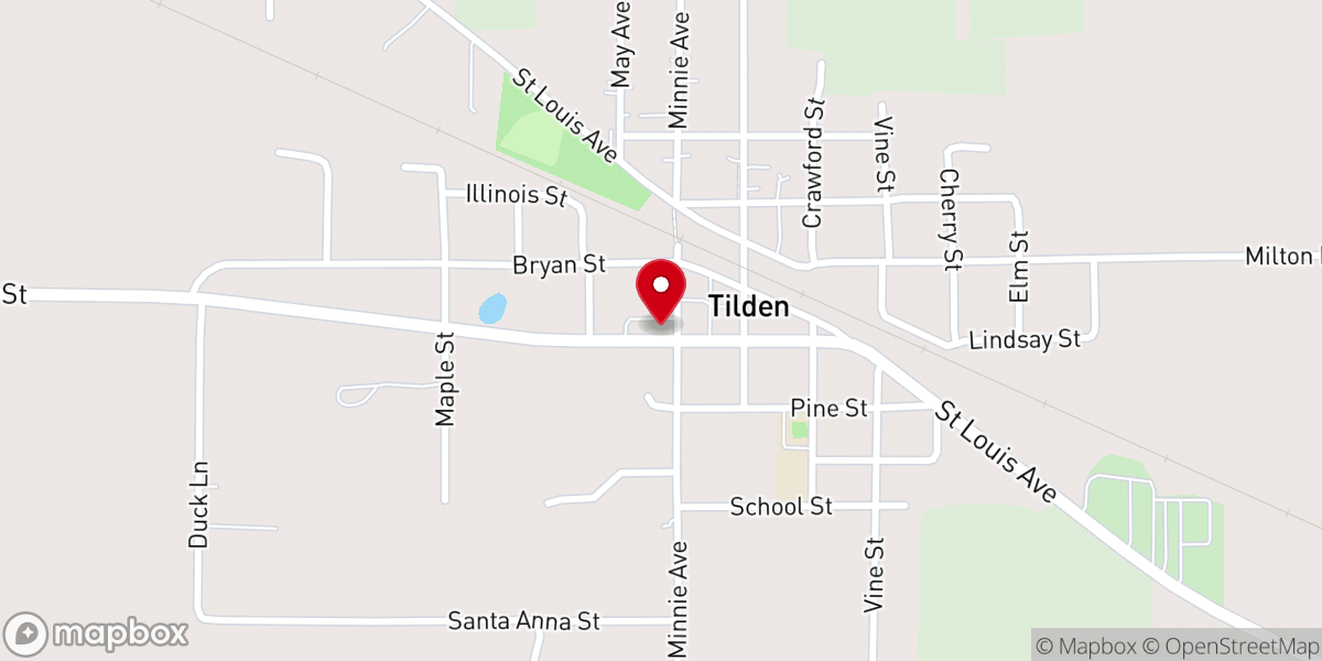 Map showing location of Tilden Presbyterian Church