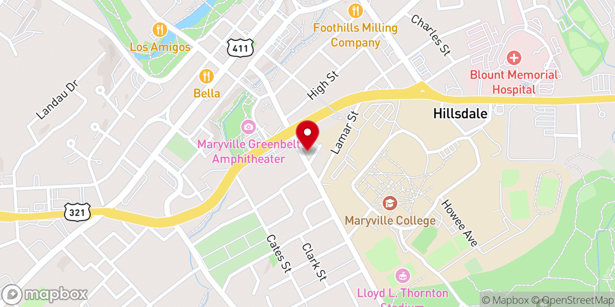 Map showing location of First Christian Church Maryville