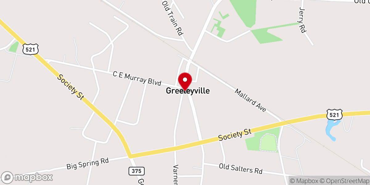 Map showing location of Greeleyville Town Hall