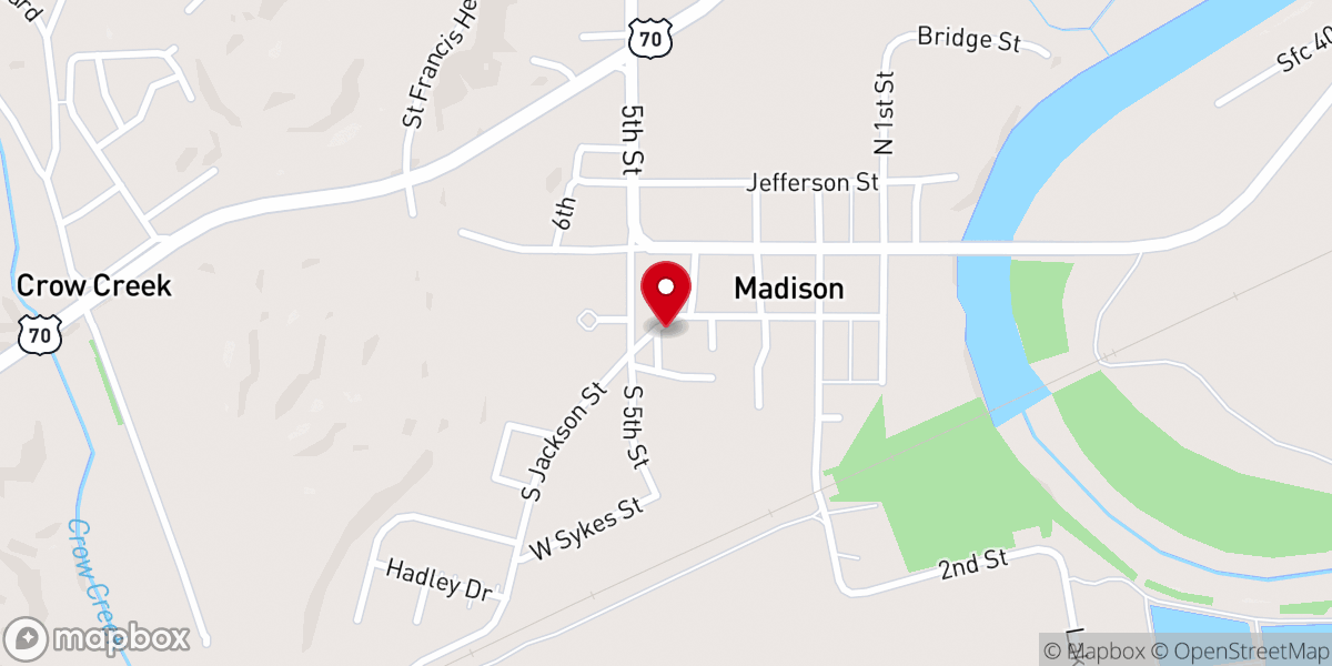 Map showing location of Madison Light Baptist Church