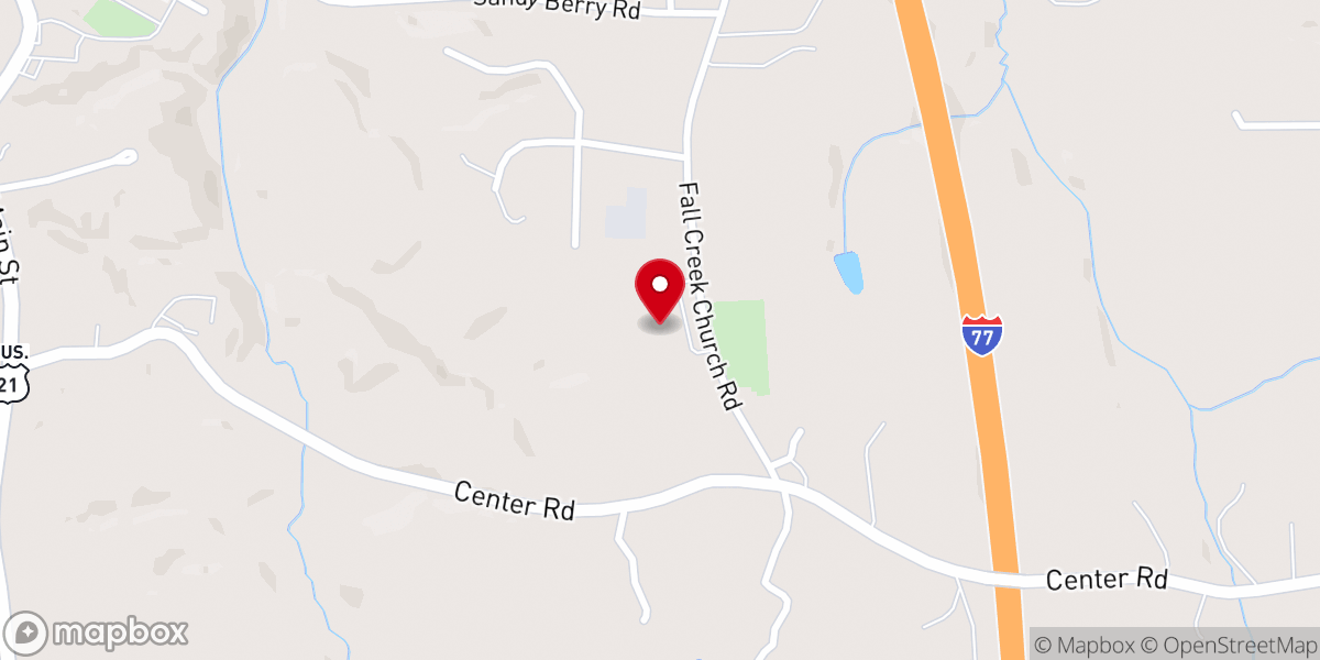 Map showing location of Fall Creek Baptist Church Jonesville NC