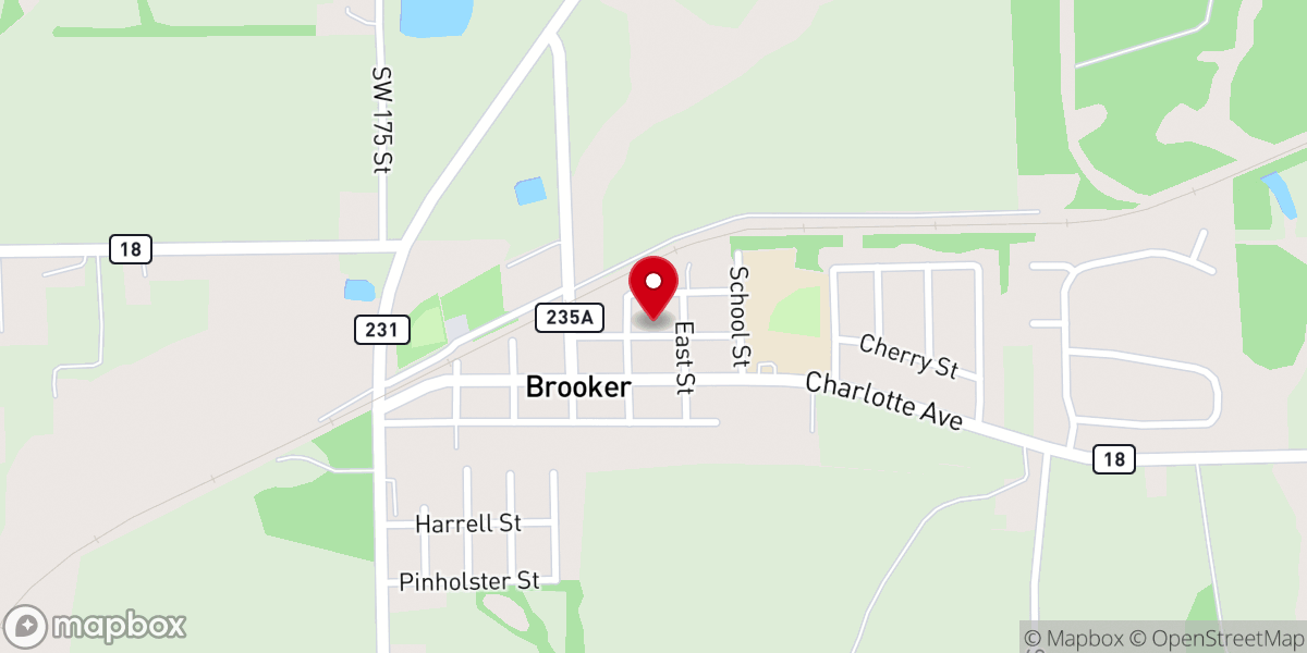 Map showing location of Brooker Baptist Church