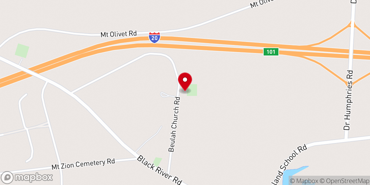 Map showing location of Beulah Church