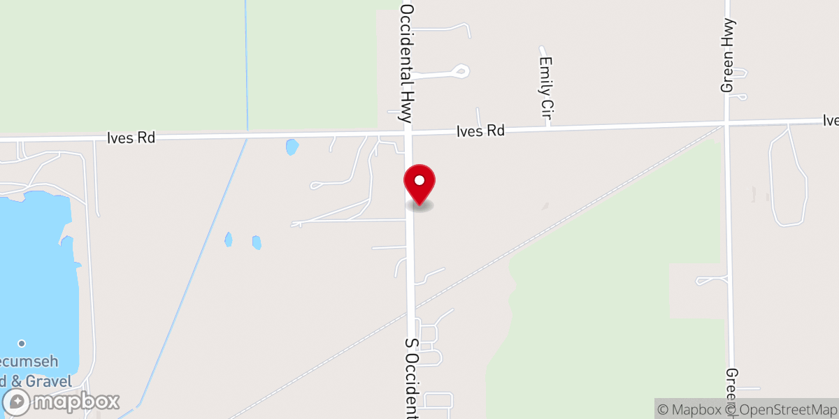 Map showing location of Tecumseh Free Will Baptist Church