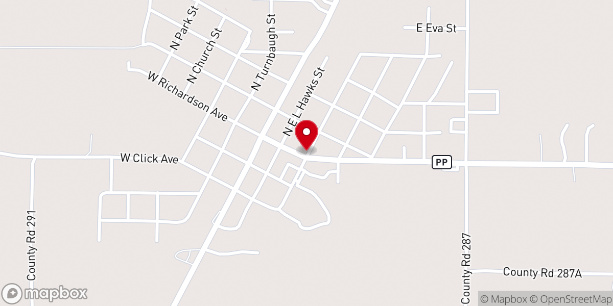 Map showing location of Puxico United Methodist Church