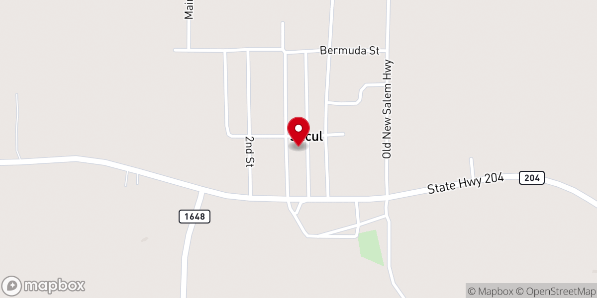 Map showing location of Sacul Baptist Church