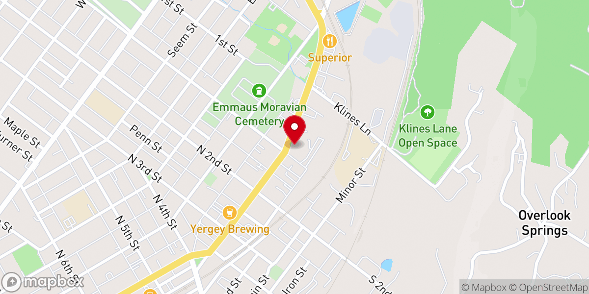 Map showing location of Emmaus Moravian Church