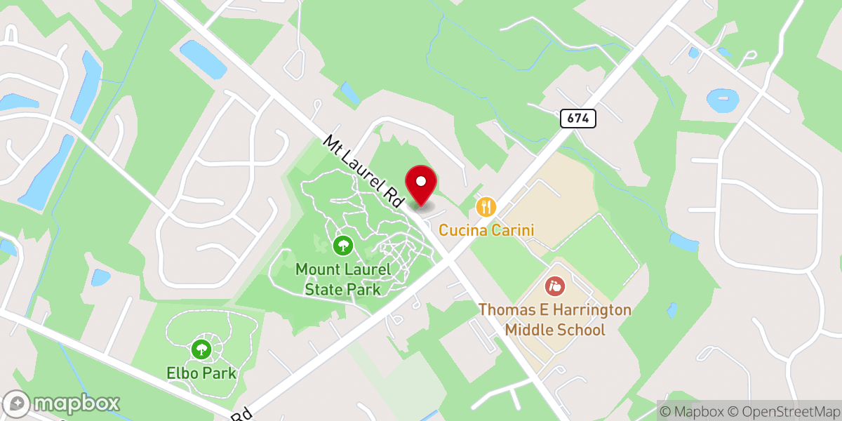 Map showing location of Mount Laurel Friends Meetinghouse