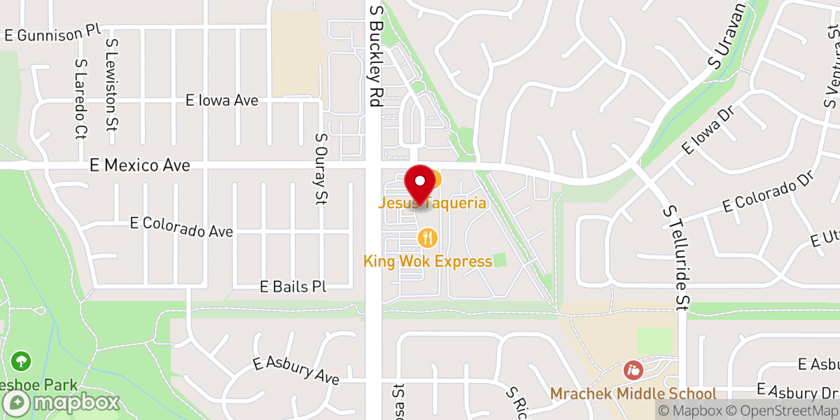 Map showing location of Flatirons Community Church - Aurora Campus