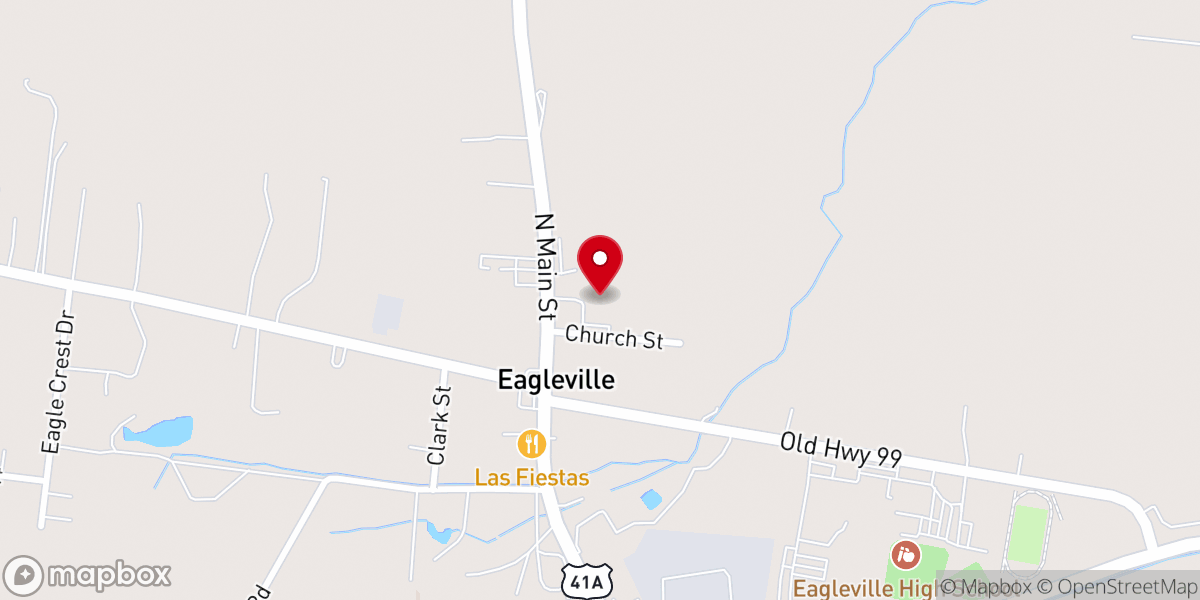 Map showing location of Eagleville Baptist Church