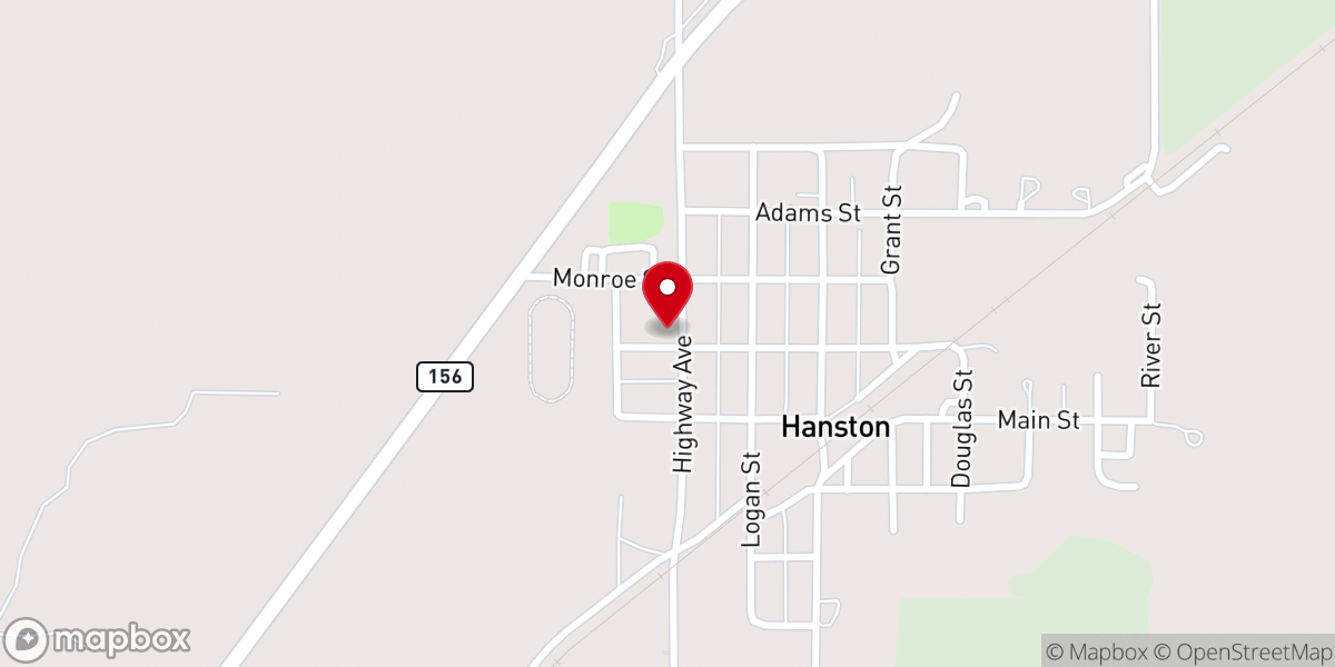 Map showing location of Hanston First Baptist Church